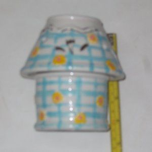 EUC, Tea candle ceramic aqua & yellow holder, great decor